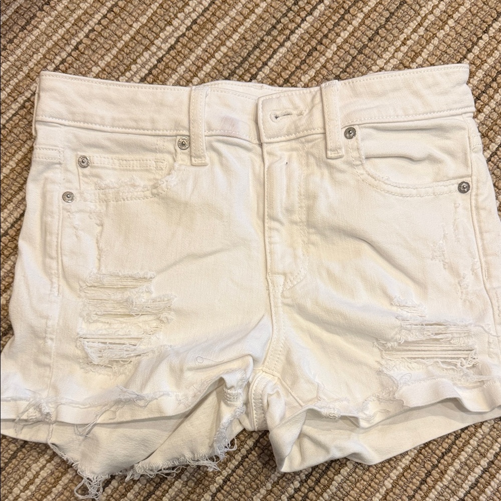 American Eagle Outfitters White stretch Distressed Jean Shorts